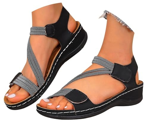 YIzdegg damsandaler med kilklack, sommarskor eleganta sandaletter mjuka bekväma sandaletter platå romerska sandaler andningsbara vandringssandaler med mjuka fotbäddsskor inomhus/utomhus