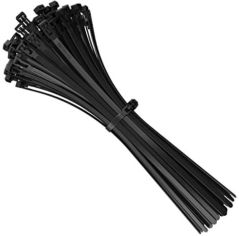intervisio Collier de Serrage Réutilisable Plastique, 300 mm x 7,6 mm, Attache Câble Réutilisables, Serre Câbles Rilsan Nylon, Colliers Serre-Cable 300mm, Noir, Lot de 100 Pièces