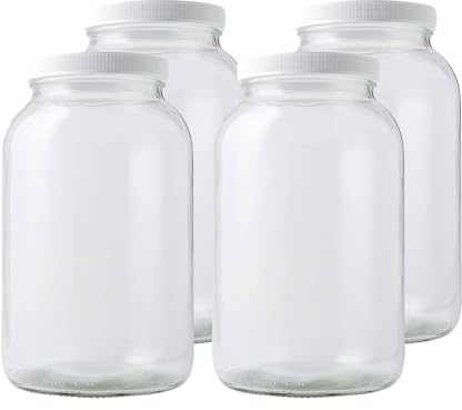 FastRack 1 Gallon Glass Storage Jars with Airtight Lids (Pack of 4) | Wide Mouth Glass Canisters for Food Storage, Fermentation, Pickling & Canning
