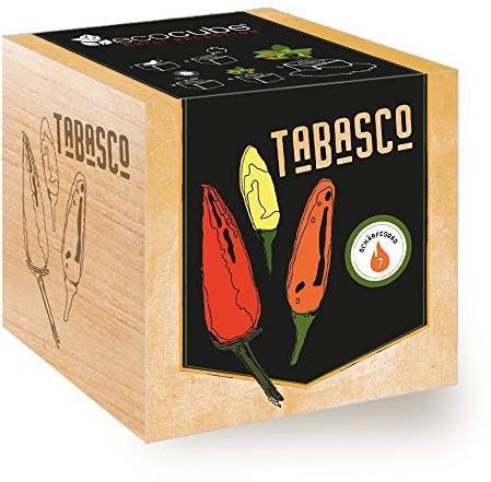 Feel Green Ecocube Chili Tabasco, skärpgrad: 7, Scoville: 30 000 – 80 000, hållbar presentidé (100% miljövänlig), odla ditt Own/odlingsset, växter i träkub, tillverkad i Österrike