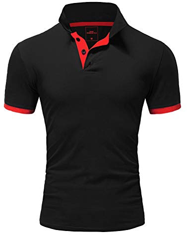 REPUBLIX Herren Basic Poloshirt Kontrast Kurzarm Polohemd Kragen T-Shirt R50104 Schwarz/Rot L