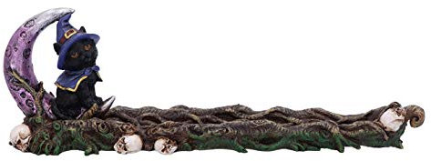 Nemesis Now Grimalkin Witches Familiar Black Cat and Crescent Moon Incense Burner,29cm