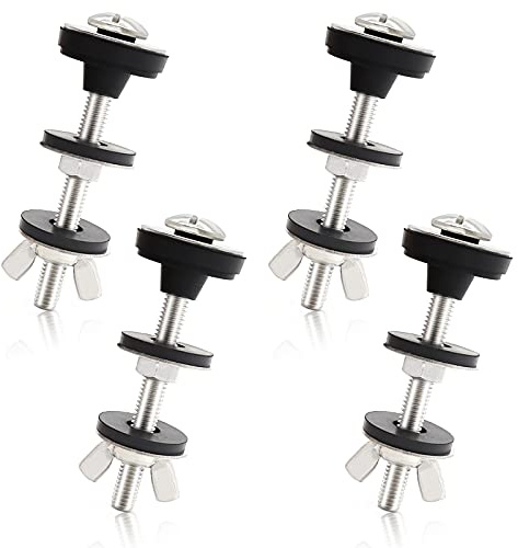 Universal Toilet Tank to Bowl Bolts Kit, Heavy Duty Toilet Bolts, Waterproof Stainless and Rubber Washers Gaskets with Extra Long Nut Screw for Fastening (Silver) (4, Short)