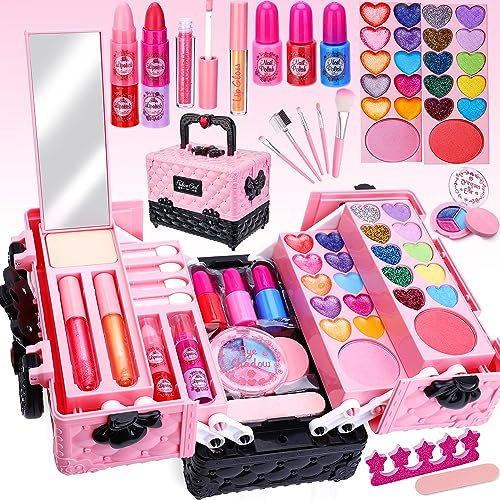 Lubibi Kinderschminke Set Mädchen mit Schminkkoffer, Waschbares&Safe Make up Spielzeug,Schminkset Spielzeug,Geburtstag Weihnachten Party Geschenke für Kinder 3456789 10 Jahre