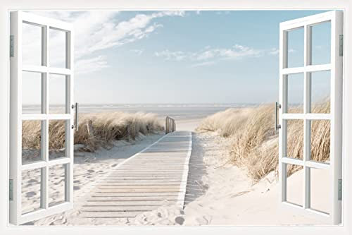 TISHIRON 3D-Fenster-Effekt Leinwanddruck Wanddekoration Meerlandschaft Bilder Druck auf Leinwand Wandkunst für Schlafzimmer, Wohnzimmer, Badezimmer, Büro, fertig zum Aufhängen, 91.4 cm Bx61 cm H