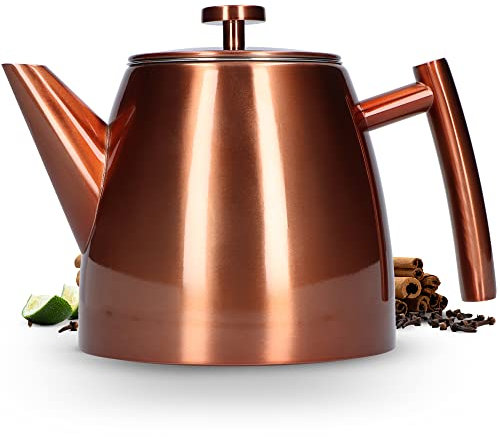 Vaja Trends Teekanne, 1L Doppelwandig Aus Rose Edelstahl Mit Siebeinsatz, Mit Stövchen, Tea Maker, Teekanne Edelstahl