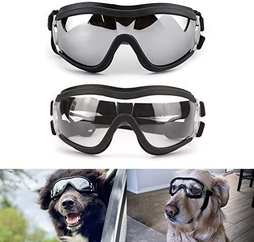 PETLESO Hundebrille für große Rassen, große Hunde, Augenschutz für Hunde, winddicht, für mittelgroße und große Hunde, Reiten, Radfahren, Fahren, Schwarz und transparent, 2 Stück