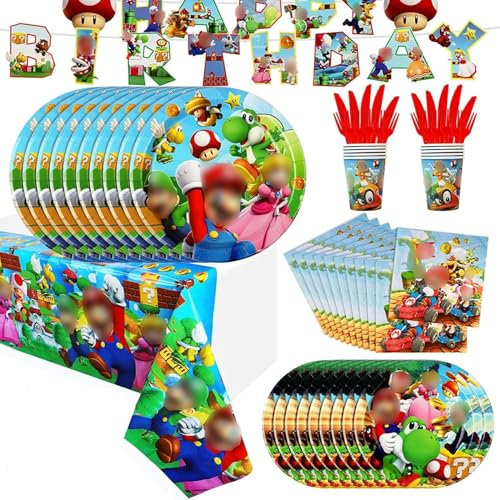 Set per feste di compleanno, set di stoviglie per compleanno per bambini, decorazione da tavolo, per feste di cartone animato, tovaglia, tovaglia, bicchieri di carta