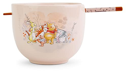 Silver Buffalo Disney Winnie the Pooh Storybook 20-Ounce Ceramic Ramen Bowl and Chopstick Set