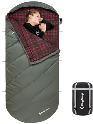 KingCamp Sleeping Bag for Adults, Cold Weather & Warm Extra Wide Big & Tall XL Portable Waterproof Flannel Sleeping Bags, Gear Accessories for Camping Backpacking Hiking Indoor & Outdoor