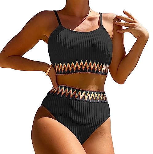 KBRPEY Traje de Baño Mujer Conjunto de Bikini Tankini Trajes de Baño Ahuecados Bañador Atractivo de Dos Piezas Verano Swimwear Ropa de Baño de Playa Cintura Alta