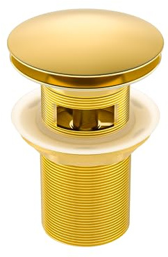 BALNEO Universal Sink Plug Click Cone Pop-Up Guld, Mässing, Rostskyddad, 4 Tätningar, Packning, Avloppskoppling, 66 Mm X G1 1/4, Med Overflow, Click A
