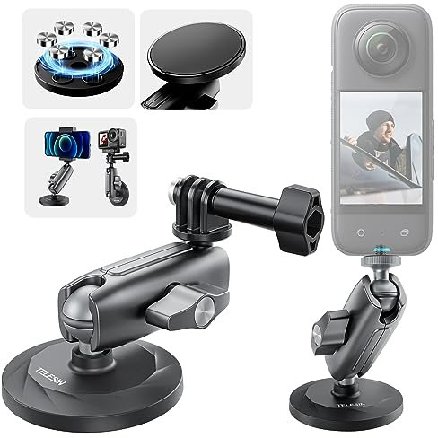 TELESIN Magnet Halterung für GoPro Auto Halterung für DJI Osmo Action 5 Pro/4/3 Pocket 3, GoPro Hero 13/12/11/10, Insta360 X5 X4, Starke Magnetische Halterung mit 360° Drehung, Action Kamera Zubehör