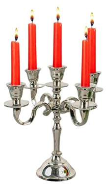 Rely+ 5 Arm Baby Candelabra Silver Glossy 8 Inch Taper Candle Holders Gothic Decorations Candlesticks Holder Home Decor Wedding Parties Centerpiece for Dining Table