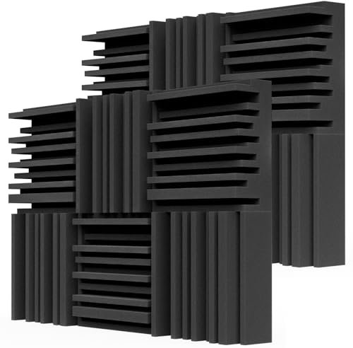 BXI Lot de 12 panneaux acoustiques épais en mousse à large bande, 76,2 x 76,2 x 7,8 cm, rembourrage dense et insonorisant, absorbeur de mousse pour studio d'enregistrement, panneau mural décoratif 3D