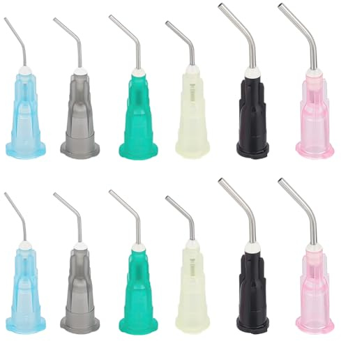 UNICRAFTALE 120 pièces 6 couleurs Aiguille de Distribution à Pointe Courbée Pointe Courbée Plastique avec Aiguille Émoussée de Précision Acier Inoxydable Aiguille de Distribution de Liquide