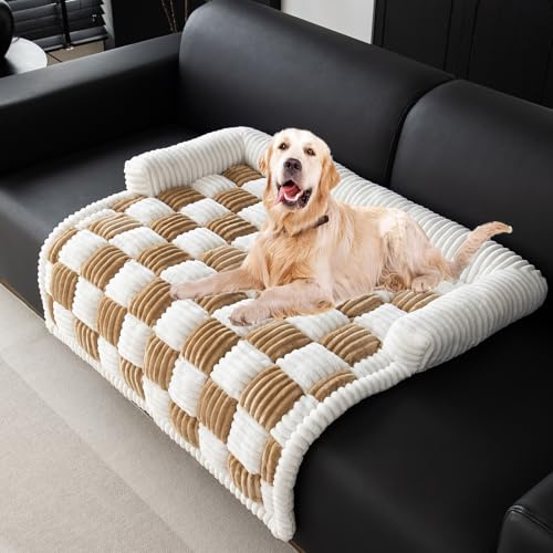OKYUK Letto per cani, super confortevole, con rivestimento lavabile a mano, antiscivolo, marrone chiaro, 90 x 90 x 13 cm