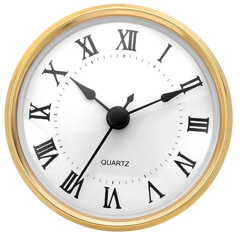 PATIKIL 3.1 80mm Quartz Clock Insert, Round Quartz Movement Miniature Clock Mini Roman Numeral Clock Fit 76mm/3 Diameter Hole for Replacement Home, Style 24, Gold Tone