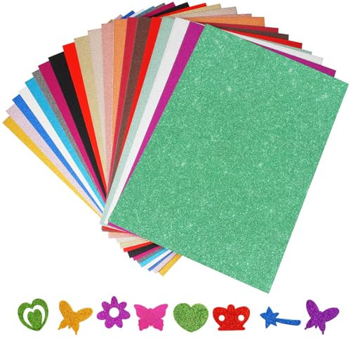 20 Blatt Glitzerpapier zum Basteln und Gestalten, A4 Bunt Glitzer Papier 21x29.7cm Glitterkarton Bastelpapier, 250g/m² Glitzer Bastelpapier für DIY Grußkarten Scrapbooking Handwerk, 20 Farben