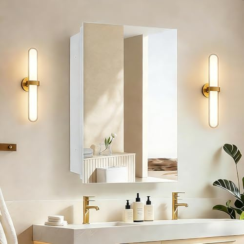 HESONTH 16 x 26 inch Bathroom Medicine Cabinet, Mirror Cabinet with Single Door & Removable Shelves, Surface Mount or Recess Installation, Medicine Cabinets for Bathroom