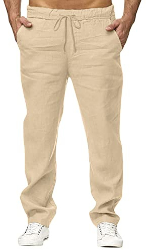 Herren Leinenhose Casual Loose Fit Elastische Taille Kordelzug Gerades Bein Yoga Strandhose Leinen Hose Freizeithose Hose Leinen Herren Lang Medieval