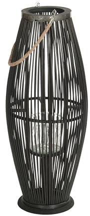 CREEDWOOD Bambus Laterne Zya | mit Henkel und Glaseinsatz | Holz Kerzenhalter, Windlicht, Deko Laterne für Wohnung, überdachten/geschützten Balkon Terrasse | Größe: 70 cm