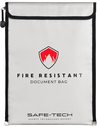SAFE TECH Professional Fireproof Document Bag Laboratory Tested, | Office Business Document Folder Fire & Water Resistant Storage for Passport Fireproof Safe Storage Bag, NHS Approved Supplier