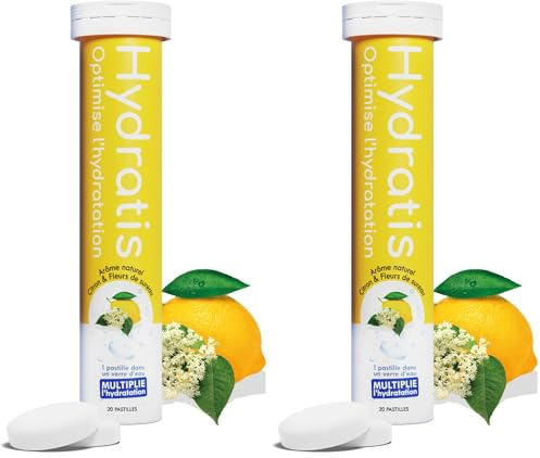 HYDRATIS - Pastilles Hydratation Electrolytes - Citron/Fleur de Sureau - Améliore l'Hydratation et Favorise l'Énergie - Formule Isotonique - Sport, Récupération, Bien-être - 1 tube (20 Pastilles)