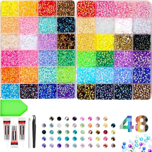 40 Färger Bedazzling Kit 3mm, 32000 Jelly-hartsplattade strassstenar, DIY-pärlsats med upplockande penna, pincett och 3 rör 10ml mångsidigt lim för naglar, skor, kläder och mobilfodral (2)
