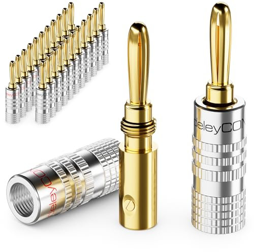 deleyCON 24 Piezas Conectores Tipo Banana en Conjunto - Chapado en Oro Atornillable para Cable de Altavoz 0,75 mm - 4,5 mm & p.ej. HiFi Receptor - Plateado