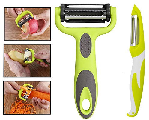 Senven®Sbucciatore 3 in 1 - Multifunzionesbucciatrice e Trituratore, Ideale Per Pelare Patate, Carote e Varie Verdure e Frutta, Adatto Per Utenti Destri o Mancini, Impugnatura Antiscivolo.2pcs