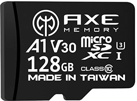 AXE Tarjeta de memoria microSDXC de 128 GB + adaptador SD con rendimiento de aplicación A1, V30 UHS-I U3 4K
