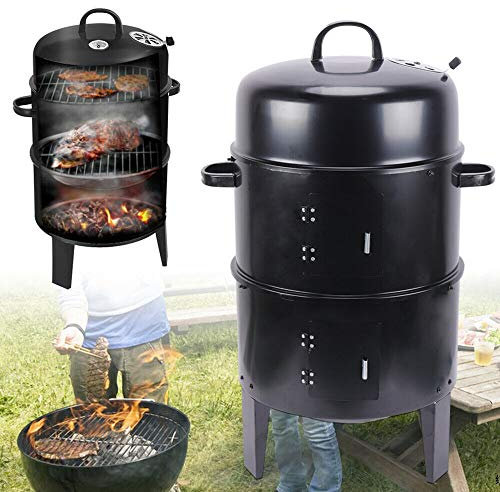 BBQ Räucherofen Holzkohlegrill Räuchergrill Grilltonne Smoker Grill Großo Grill Ofen mit Thermometer,für Partys, festliche Veranstaltungen 84X40cm