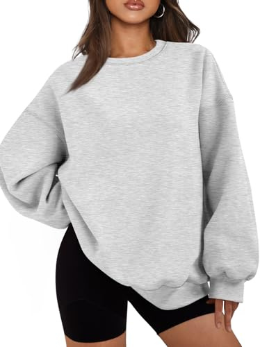 EFAN Womens Sweatshirts Hoodies Oversized Sweaters Crewneck Fleece Casual Tops Basic Comfy Fall Fashion Clothes 2026 Plus Size Maternity Workout Lounge Wear Winter Outfits Grey L