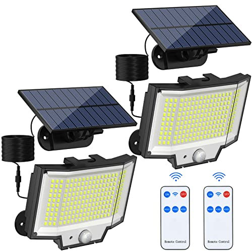 Solar Lights Outdoor, Waterproof Solar Garden Lights with Remote Control & 1800mAh Battery, 3 Lighting Modes Solar Powered Security Lights Motion Sensor with 16.4ft Cable for Garden Yard Garage Shed