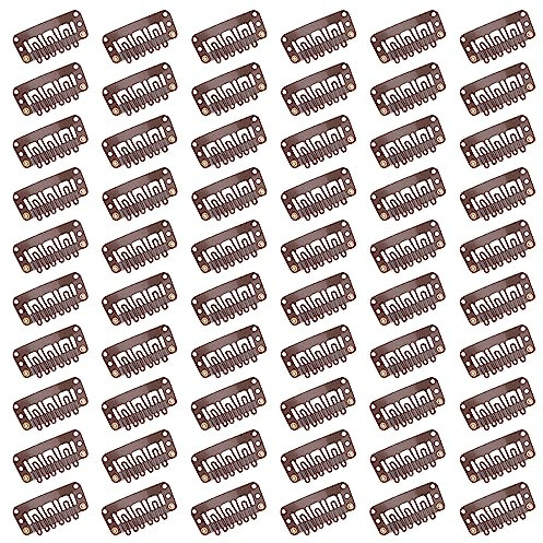 Haarverlängerung Clips Perückenclips U Form Haar Extensions Klips Zubehör für Feste Perücken Frauen Männer 60 Stück Braun