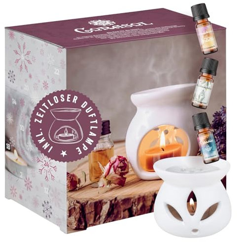 Corasol Premium Wellness Duftöl Adventskalender 2025 mit 24 ätherischen Ölen & zeitloser Duftlampe (240 ml)
