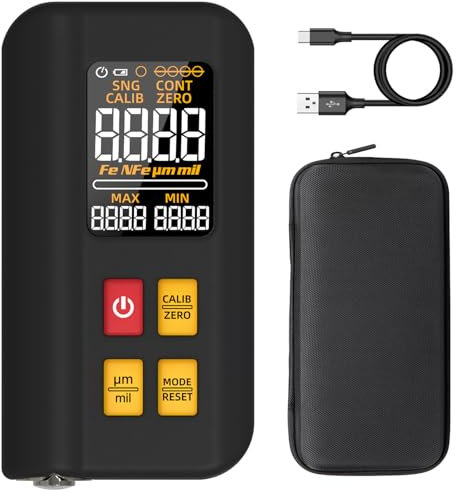 BSIDE T2X Digital Thickness Gauge Rechargeable, Paint Coating Thickness Gauge Meter with Colour LCD Triple Display 0-1500µm Fe/NFe Auto Detection Multipoint Mini Thickness Tester for Car Ship Metal