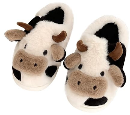 Coswind Pantofole Donna Uomo Invernali Ciabatte di Mucca Caldo with Memory Foam Cartone Animato Sliders Morbido Peluche Interno Esterno Slippers Mucca Tacco Aperto 260