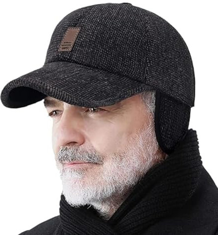LUCKKY Winter-Baseballmütze mit Ohrenschützern, Winter Baseball Cap with Ear Muffs,Winter-Cap für Herren, Baseball Cap mit Ohrenklappen, Winddicht Wintermütze Schirmmütze mit Ohrenschutz (Schwarz)