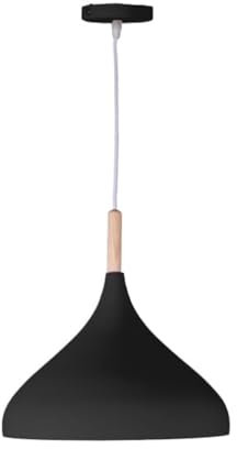 BEL AIR HOME - Lampada a sospensione Baviera - 1xE-27 (lampadina non inclusa) - Diametro 30 cm - Metallo e Legno - Altezza regolabile (nero)