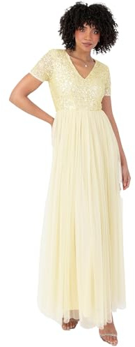 Maya Deluxe Robe de Soirée Femme Maxi, à Manches Courtes, Taille Empire, Robe Demoiselle d'honneur, pour Bal, Mariages