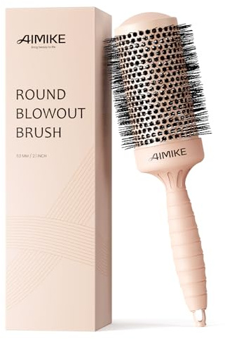 AIMIKE Brosse à cheveux ronde Nano Ion Thermique Ceramic Tech, grande brosse ronde pour brushing et coiffage, volume et brillance maximum, baril 5,3 cm, épais et bouclés