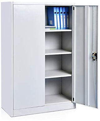 Panana Metall Büro Aktenschrank Hoher Speicher Schrank Dokument Fächer Abschließbare Doppeltüren Einstellbare Regale (Weiß, 4-Schicht)