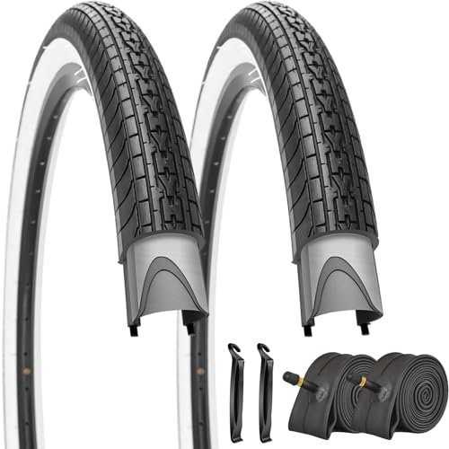 SIMEIQI 26 x 2,35 Zoll Beach Cruiser Fahrradreifen Schwarz Weiß Wand oder Braun Creme Wand Faltbar Ersatz Fahrradreifen für Hybrid City Commuter Trail (Schwarz Weiß 2 Reifen, 2 Schläuche, 2 Hebel, 26