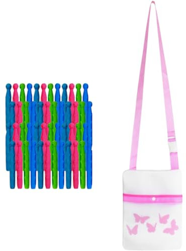 LND Gifts Pegs for Washing Line with Bag Large Peg Bag with Shoulder Strap 27.5cm x 21cm Clothes Peg Bag with 40 Dolly Pegs for Washing Line Laundry Accessories, Clothes Peg Holder Pegs and Pegs Bag