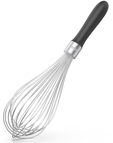 U-Taste Fouet de cuisine de 30cm: Fouet à ballon en acier inoxydable 18/10, grand batteur à œufs avec 12 fils hautement flexibles et poignée en silicone pour fouetter mélanger crèmes sauces (Noir)