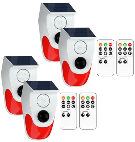 Chatthen Sistemi di sicurezza domestica, allarme solare con sensore di movimento con monitoraggio remoto, allarme esterno resistente alle intemperie, 120 dB 24 ore 3 modalità, 4 Confezione