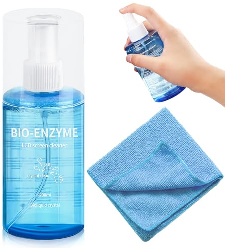 200ml Nettoyant pour écrans, Spray nettoyant pour écrans tactiles, Solution nettoyante écrans, avec Chiffon Microfibre, pour Ordinateur, Tablette, télévision, Nettoyage sans Traces