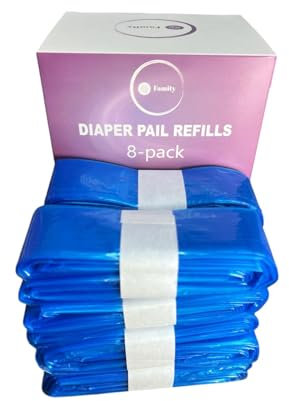 8 Pack Nappy Bin Refills, Nappy Bags, 6.5m long, Nappy Bin Liners, hold upto 320 nappies, Diaper Bin Pail Disposal Bags,nappy bin refill bags,Compatible all others